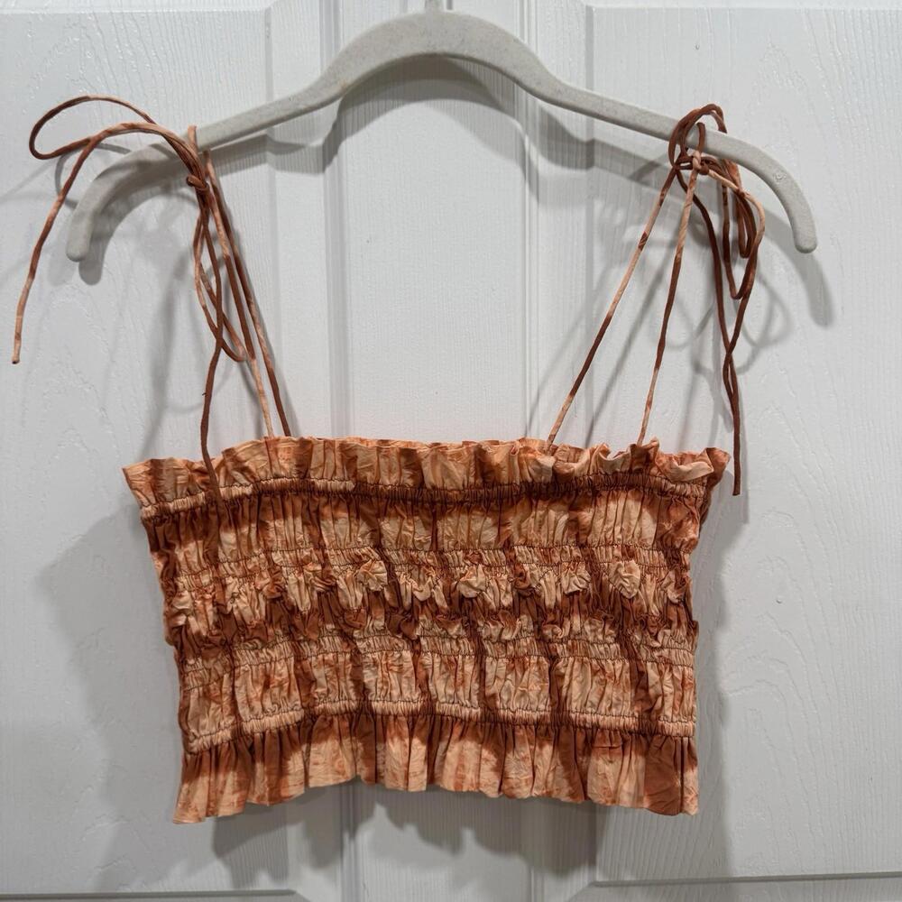 Ulla Johnson Riya Sequoia Smocked Shibori Cotton Bralette Crop Top Size 4 -$250 - Picture 3 of 11